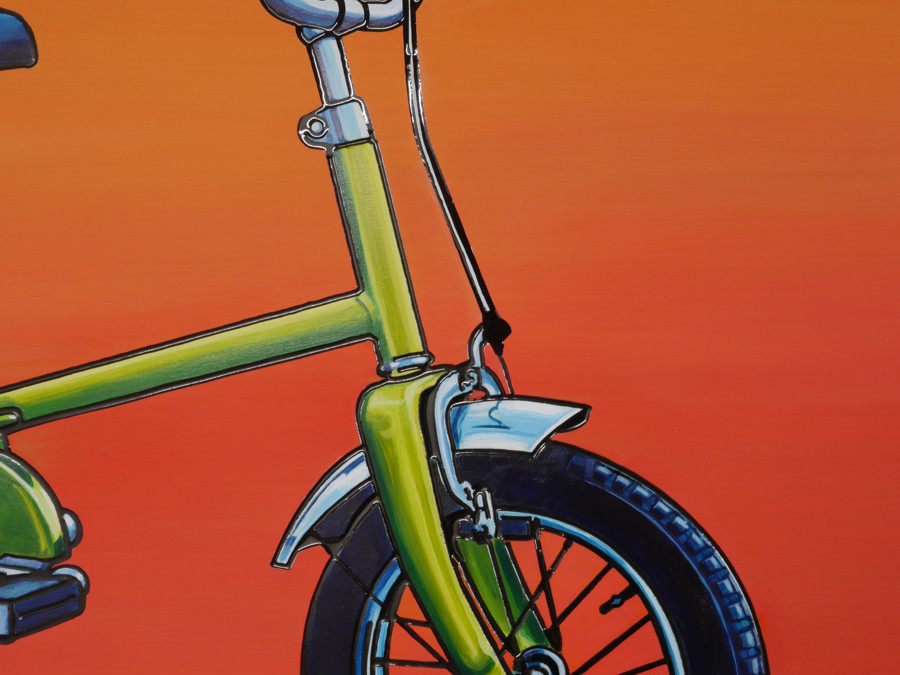 Front fork, chrome mudguard and brake cable of First Bike