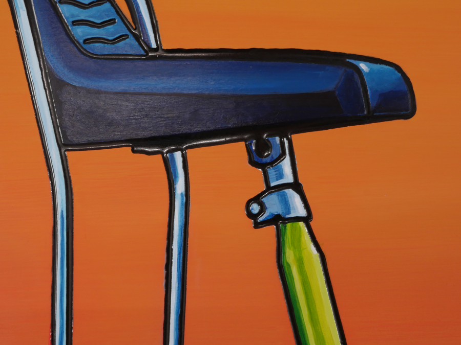 Blue banana seat and chrome seat stays of First Bike